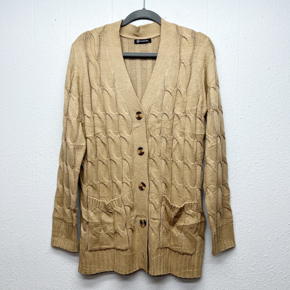 Pretty Garden Fisherman Button Front Womens Cardigan Large Academia Cable Knit - Picture 2 of 13